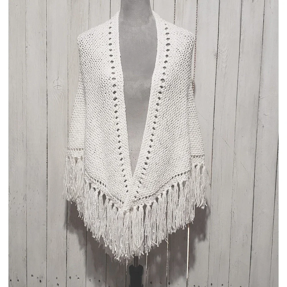 NEW White Metallic‎ Shawl Womens Shimmer Boho Fairy Wedding Cocktail Glam Fringe
